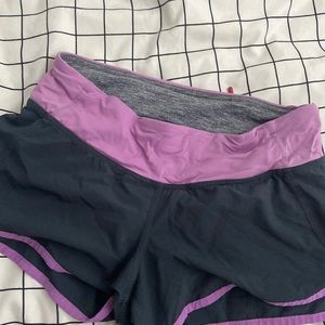 grey and purple lululemon shorts